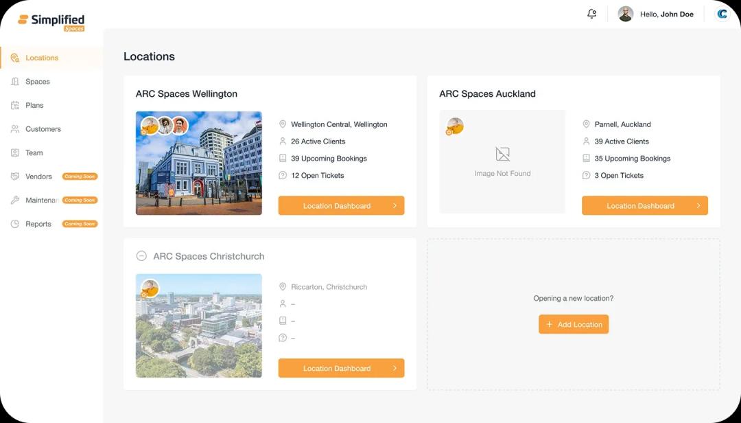 Simplified Spaces dashboard